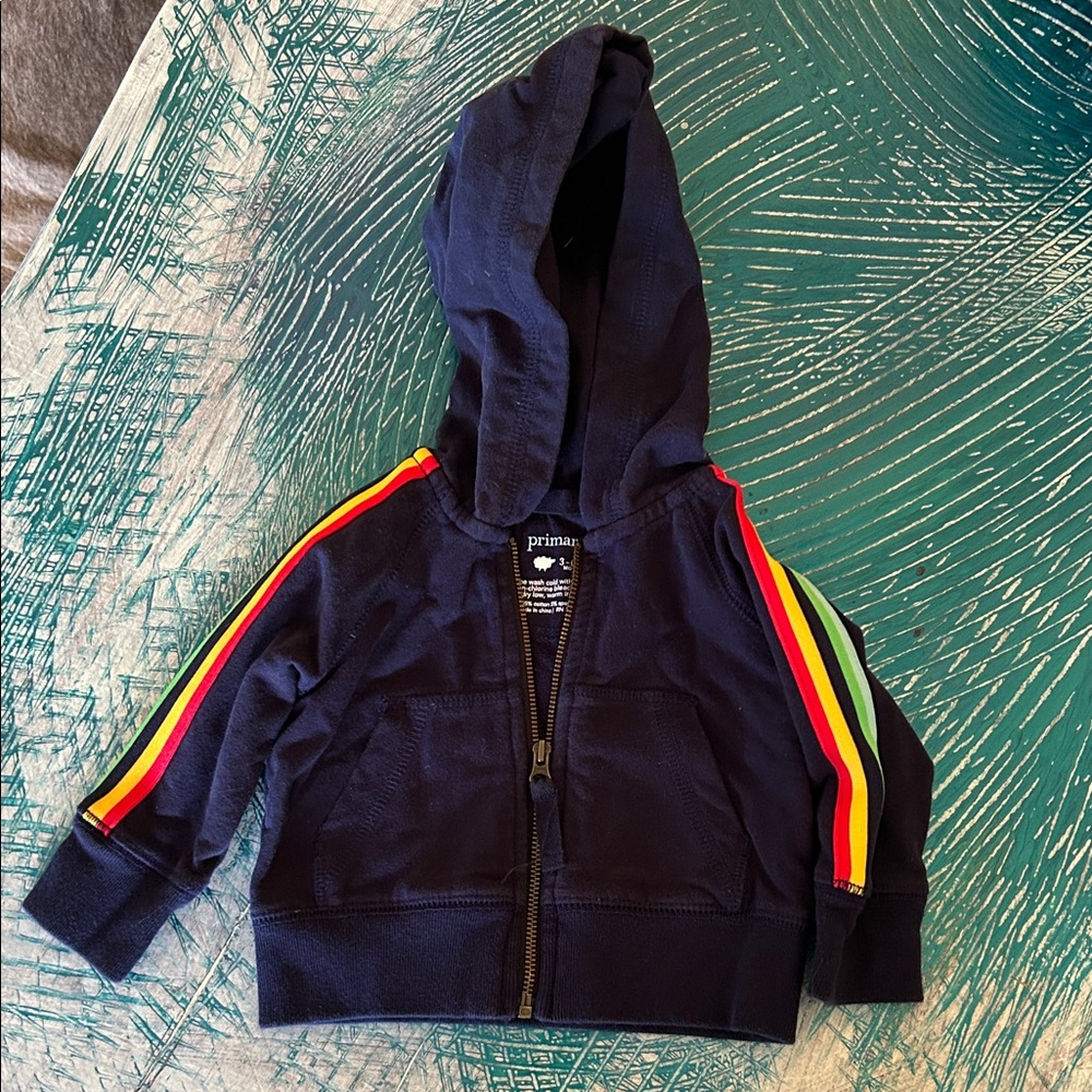 Primary Kids Dark Blue Hoodie with Colorful Stripes
